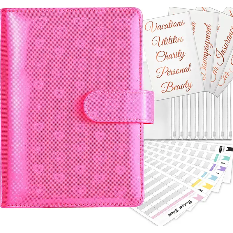 A6 Budget Binder With Zipper Envelopes, Cute Cross Lines Pattern