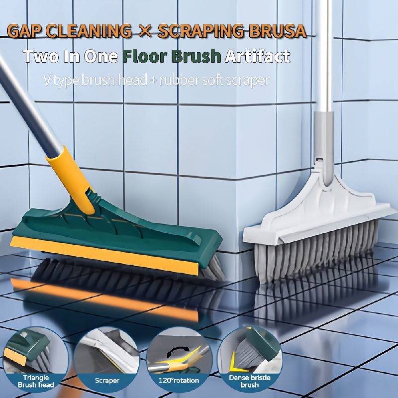 Floor Scrub Brush 2 In 1 Cleaning Long Handle Kitchen Bathroom