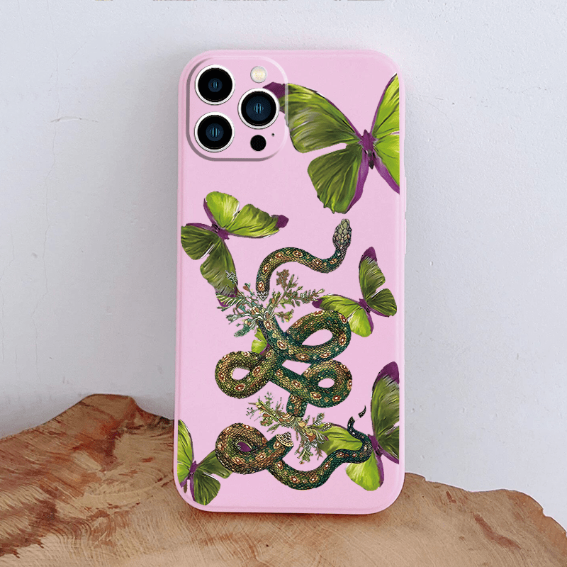 ZF2621 Snakes And Butterflies 001 Flower Snake And Green Purple Butterfly Graphic Phone Case Good Quality And Durable Case For Men Girls Boys Women