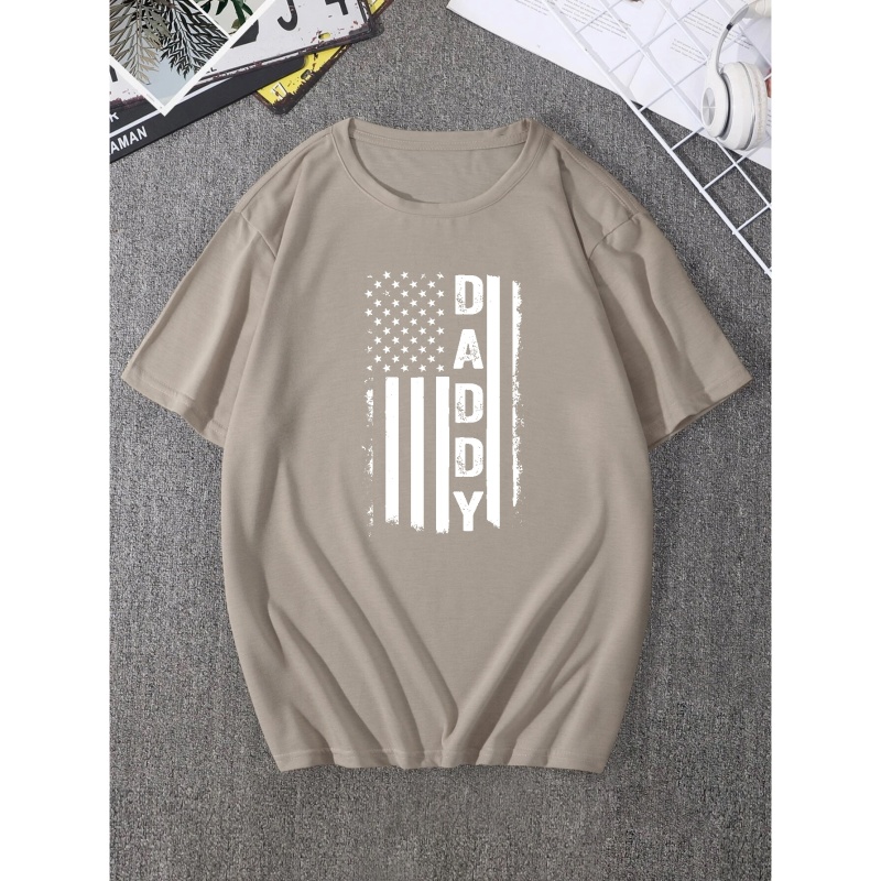 Plus Size Men's Casual Graphic Tees For Summer, "Daddy" Print Crew Neck Oversized T-shirts, Trendy Chic Outfit Men's Clothings