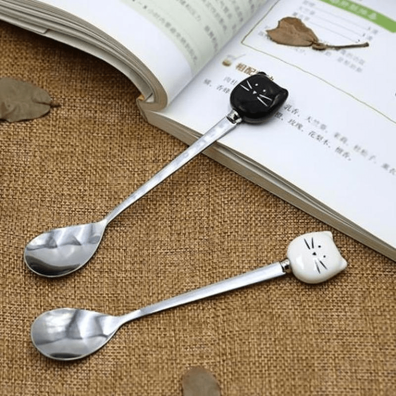 Cute Cat Face Stainless Steel Spoon Set - Perfect For Soup, Coffee