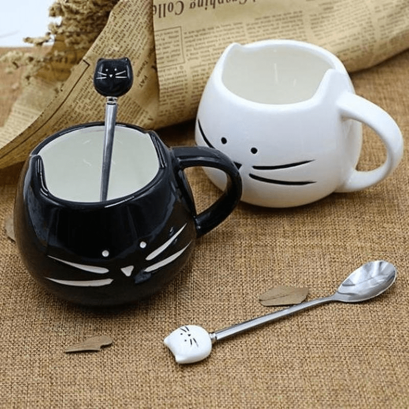 Cute Cat Face Stainless Steel Spoon Set - Perfect For Soup, Coffee