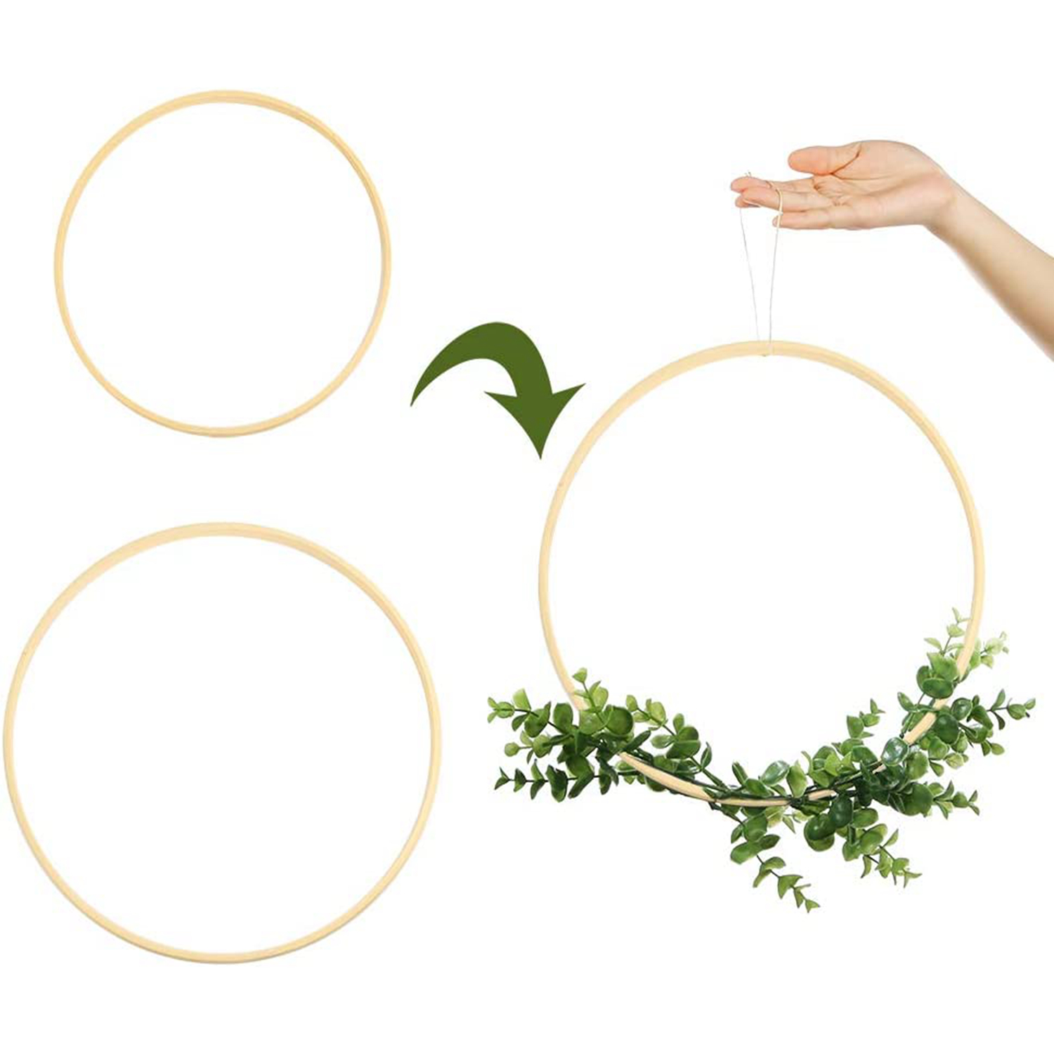 Worown 16 Pack Bamboo Floral Hoops, 8 Sizes (4, 5, 6, 7, 8, 9, 10 & 12 inch) Wooden Wreath Rings for Making Wedding Decor and Wa