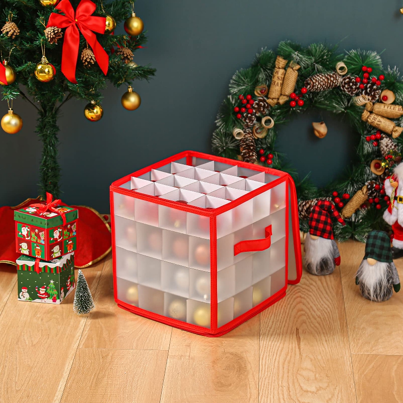 64-Compartment Christmas Ornament Storage Box, Plastic Ornament Storage  Container Zippered Closure And Handles, Perfect For Storing Snowflake  Baubles