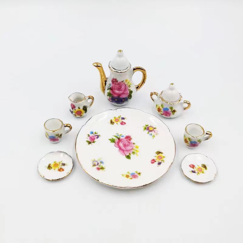 Mini Ceramic Tea Set 1:12 Miniature Flower Pattern Kitchen - Temu