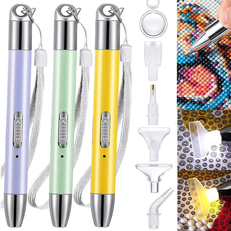 1 Set DIY Diamond Painting Tool Pen LED Point Drill Bit Pen with Magnifier