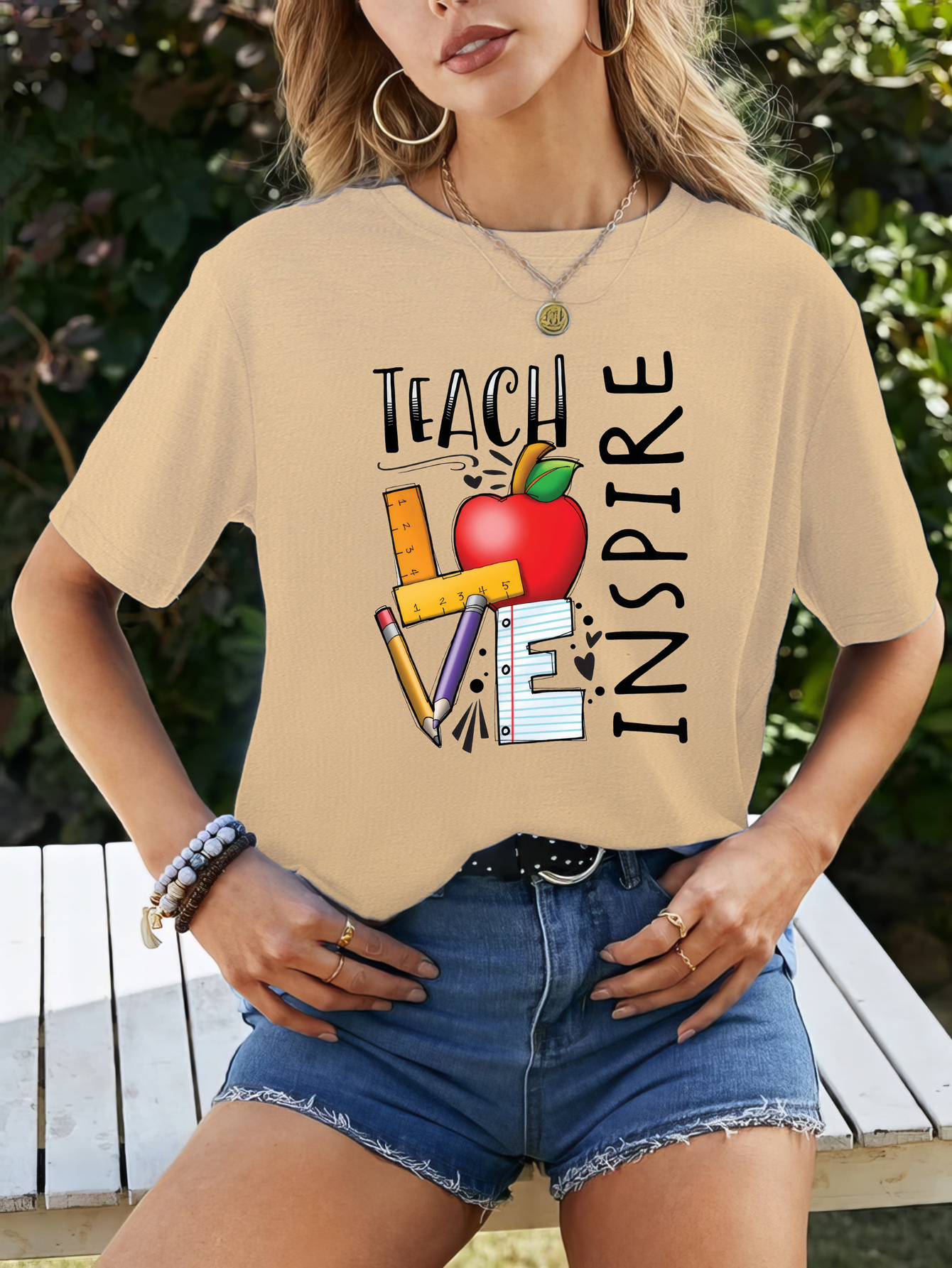 Women's Clothing Short Sleeve Top - Teacher Inspire Print