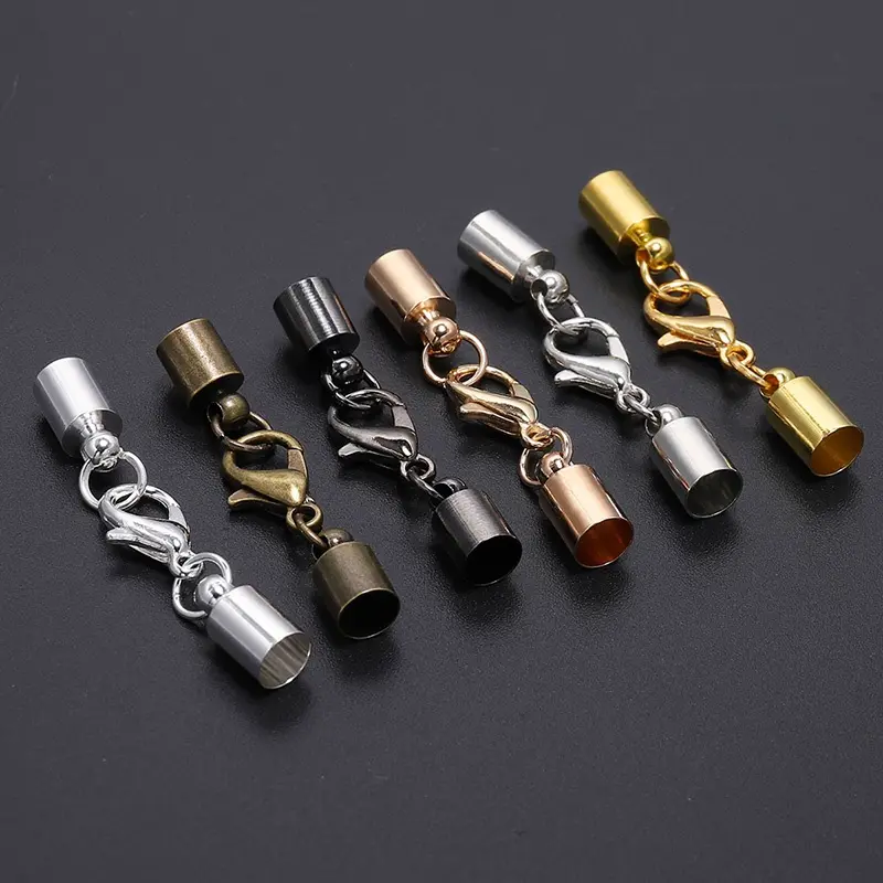 Silvery Golden Rhodium Leather End Cap Cord End Caps Bracelet Lobster  Clasps Hooks Crimps End Tip Caps Connectors For Jewelry Making Supplies