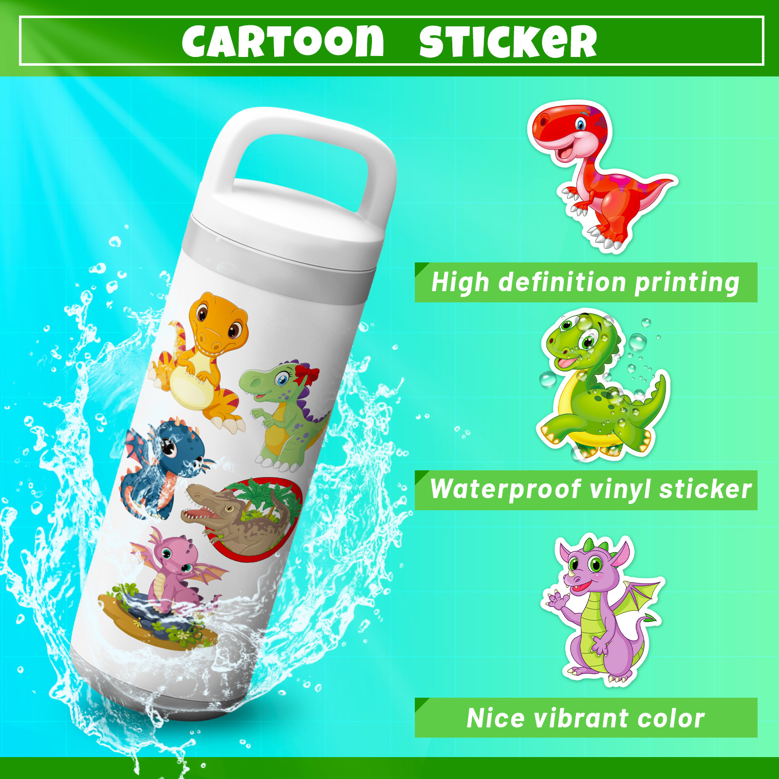 Cartoon Dinosaur Series Stickers Cute Water Bottle Stickers - Temu