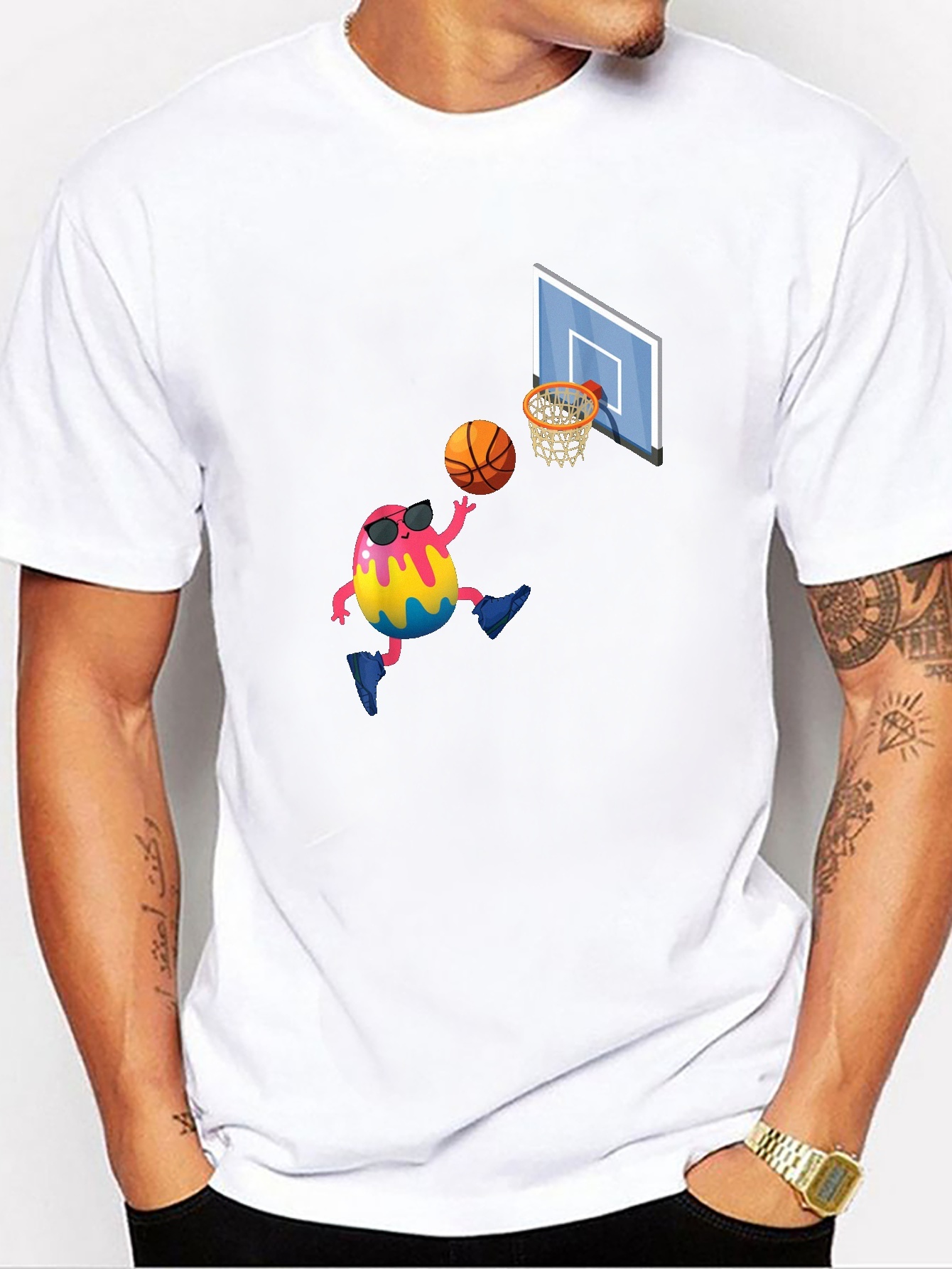 Plus Size Men's Casual Graphic Tees For Summer, Trendy Basketball