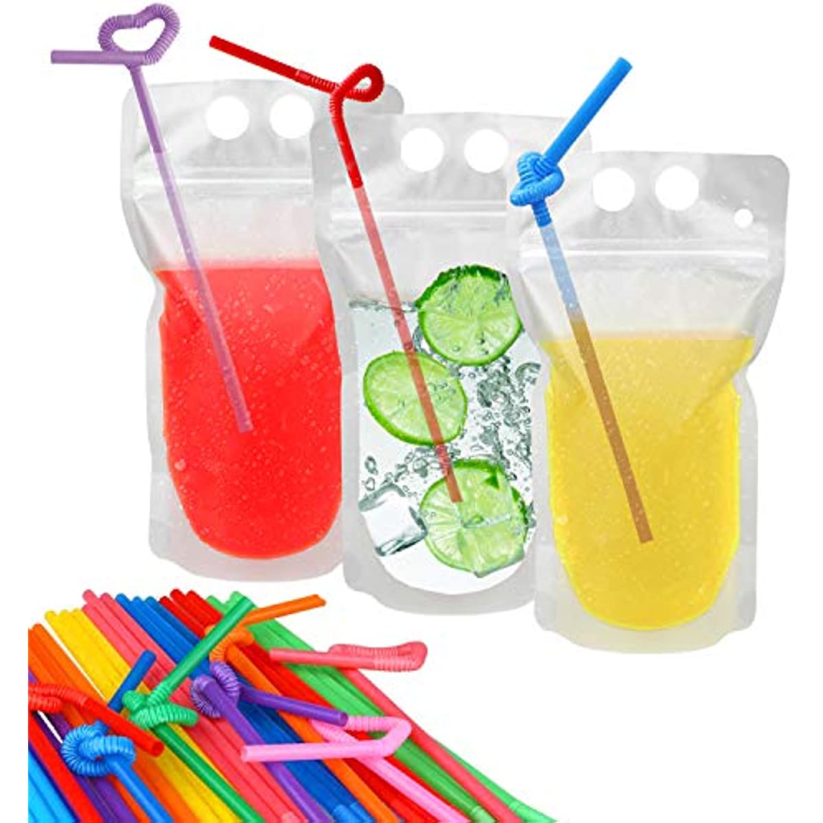 50 Pcs Drink Clear Pouches for Adults,No Leak Juice Bags Plastic Smoothie Bags Fit Cold Hot Drinks, Reusable Juice Pouches Bags, Size: Large