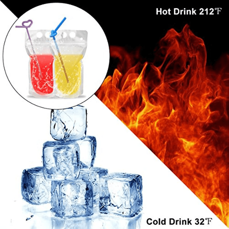 50PCS Drink Pouches for Adults,Reusable Ziplock Bags with 50PCS Reusable  Straws for Alcohol Drink Freezable Hand-Held Juice Container for Cold & Hot