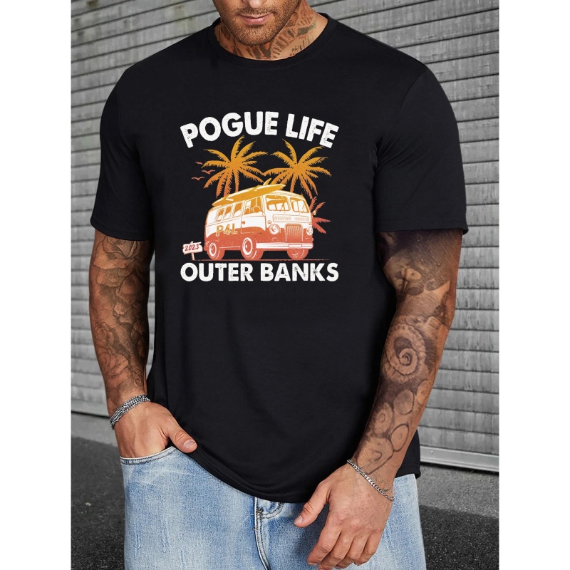 

Men's Plus Size 'pogue Life Outer Banks' Graphic Tees For Summer, Oversized Casual T-shirts, Men's Clothings