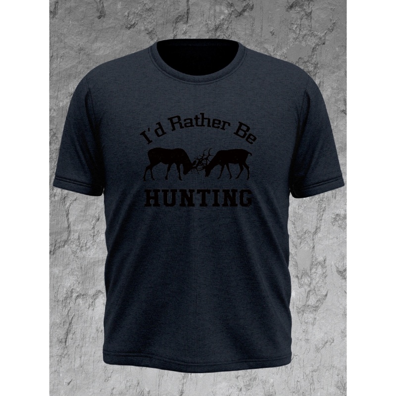 

Men's Plus Size 'i'd Rather Be Hunting' Graphic Tees For Summer, Oversized Casual T-shirts, Men's Clothings