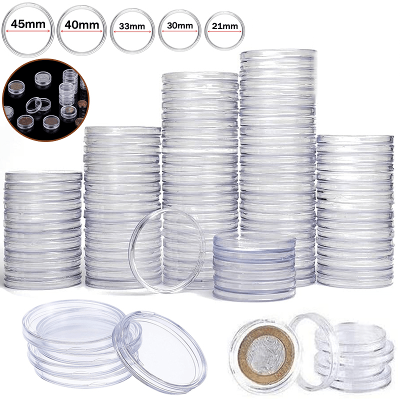 Coin Holder Capsules Clear Round Plastic Coin Container Case - Temu