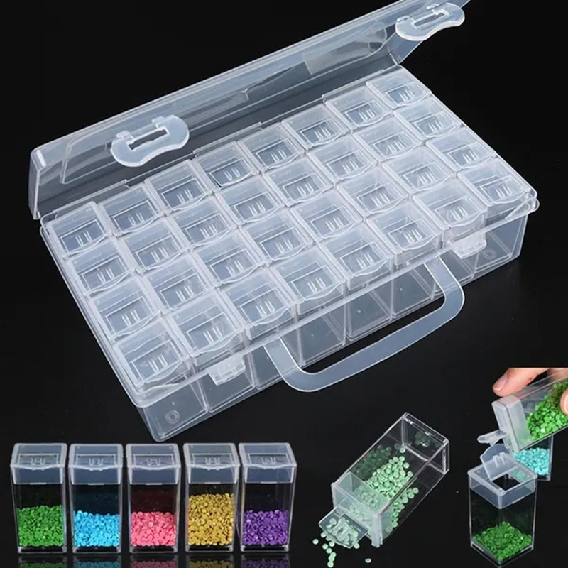 SGHUO 64 Grids 5D Diamond Painting Box Storage Containers Diamond Art DIY Accessories with 200pcs Label Stickers for Beads Seeds Crafts