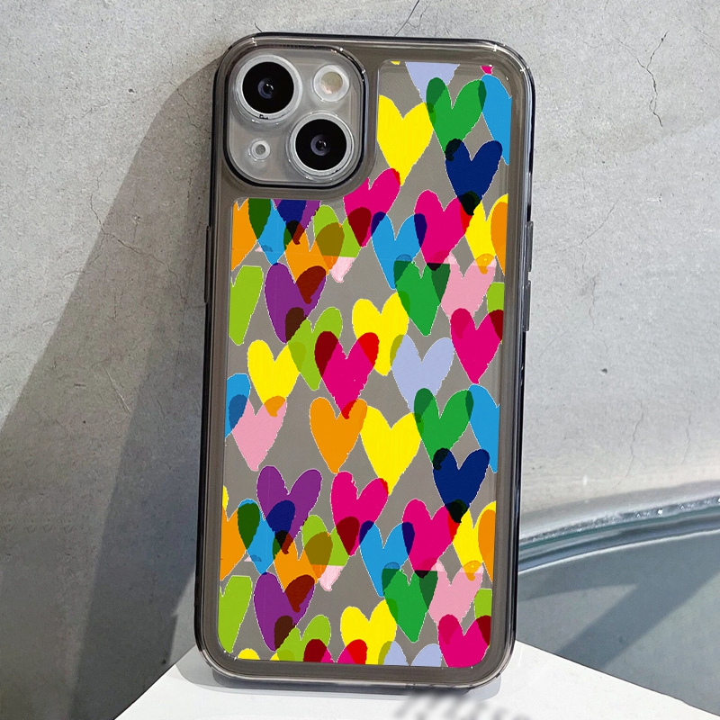 Zf4341 X004 (black X With Hearts And Red, Green And Yellow Graffiti)  Cellphone Case, Gift For Birthday, Girlfriend, Boyfriend, Friend Or  Yourself, For Iphone 14 13 12 11 Xs Xr X 7