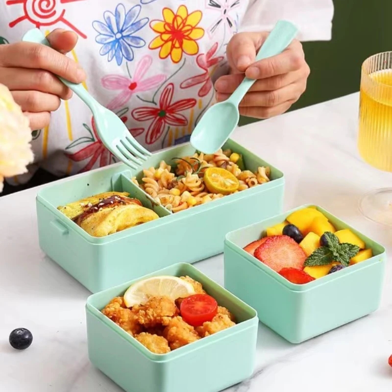 Fiambrera: Capa Bento Box con Cubiertos Compartimentos Lunch Box