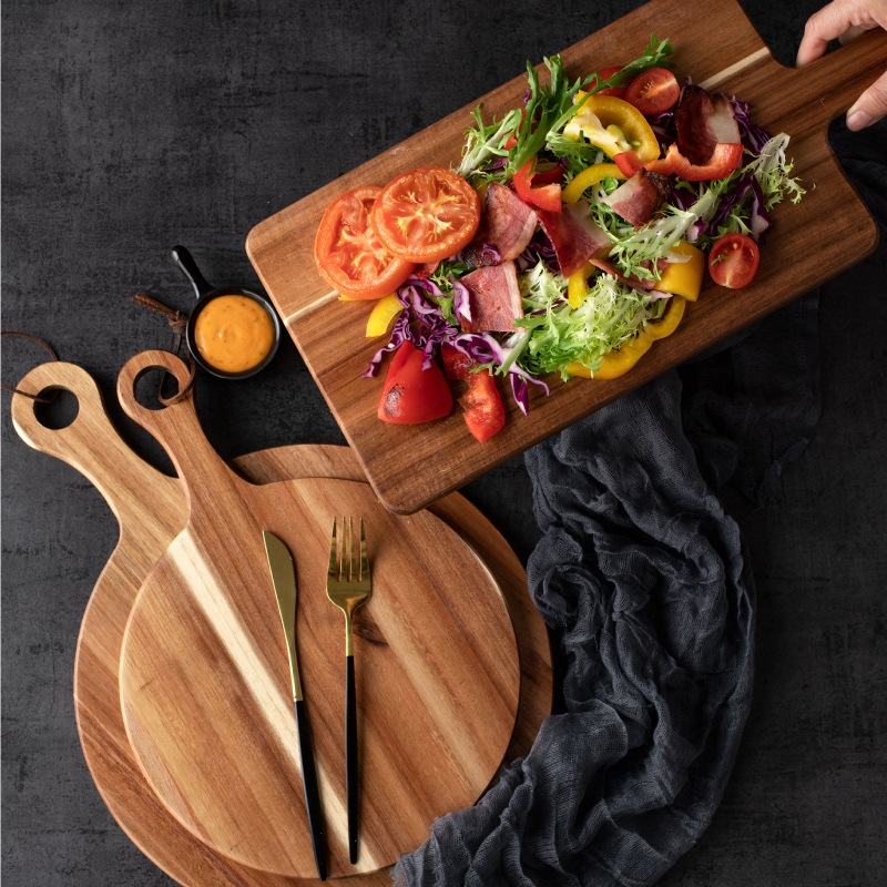 Acacia Wood Cutting Board Large And Small With Handle Long Wooden  Charcuterie Board Paddle Cheese Board Serving Boards For Kitchen Meat,  Pizza, Cheese, Bread, Vegetables & Fruit - Temu