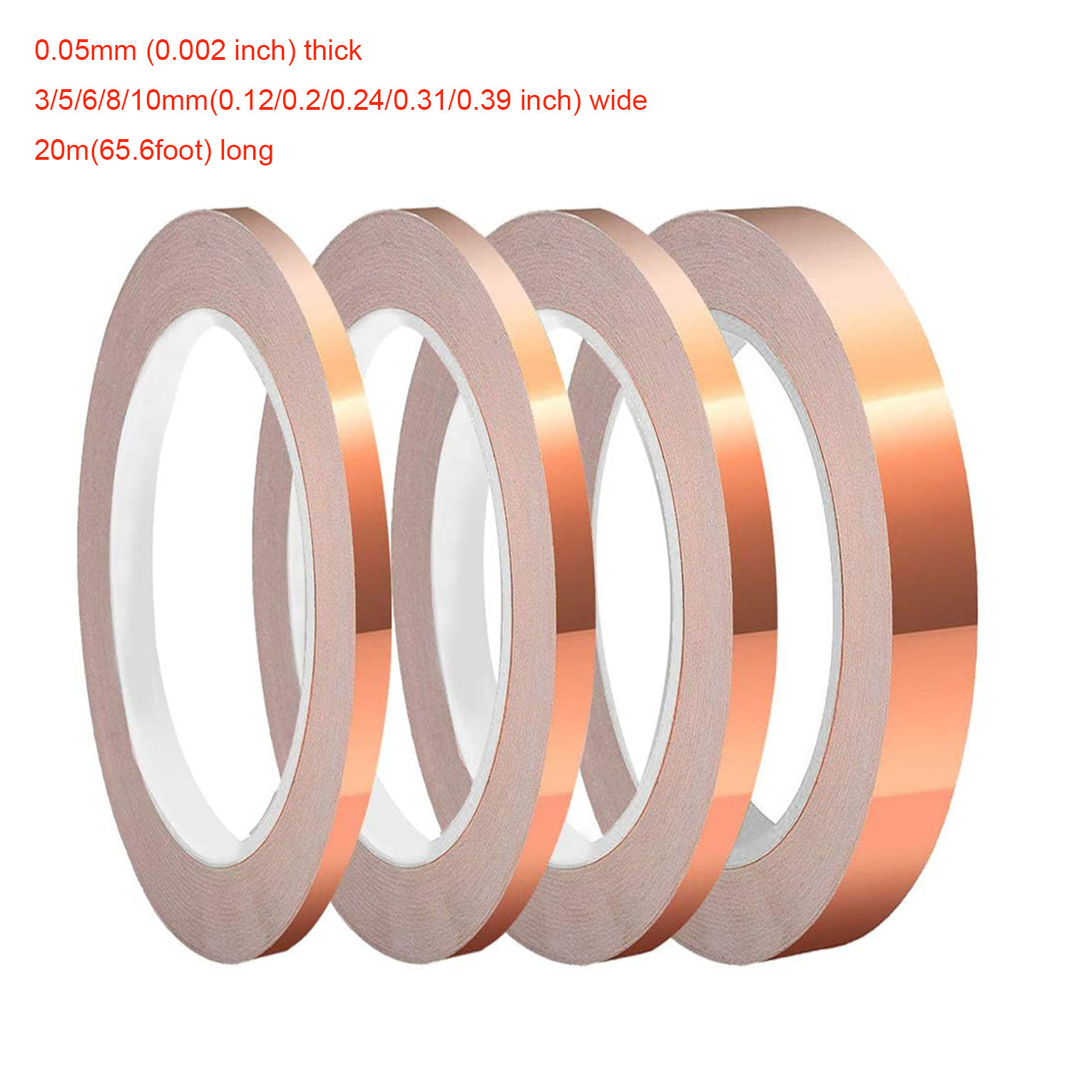 

20m Copper Foil Tape - Heat Resistant, Single Side Conductive, Adhesive Strip For Electrical Soldering, Stained Glass & Grounding Repair