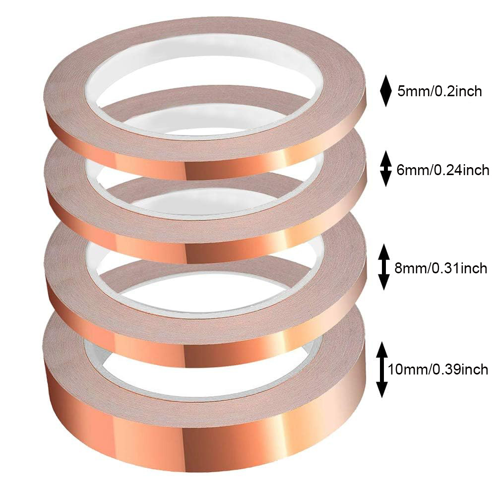 EDSRDRUS Copper Foil Tape Multi-Sizes with Conductive Adhesive, Double-Sided Conductive Copper Tape for Soldering Guitar EMI Shielding Electrical