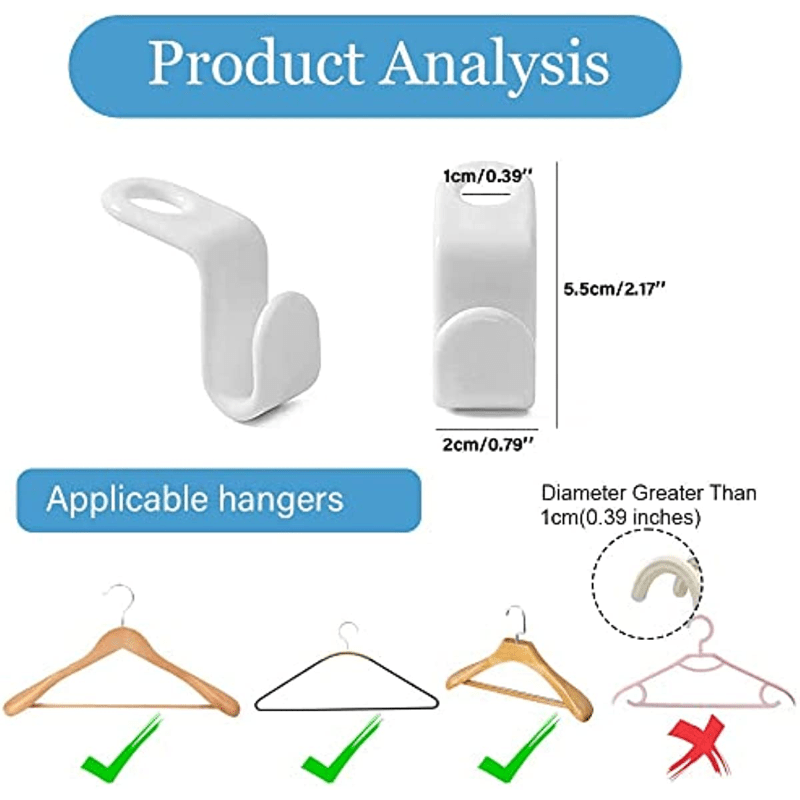20pcs Clothes Hanger Connector Hooks, Cascading Clothes Hangers for Heavy Duty Space Saving Cascading Connection Hooks for Clothes Closet, White, Size