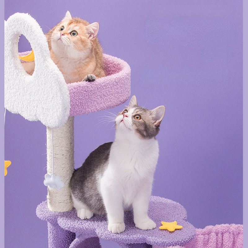 Cat Tree Cat Tower Cat Scratching Post Cat Climbing Tower For Indoor Cats Purple Pink Cat Activity Trees Jumping Platform details 7