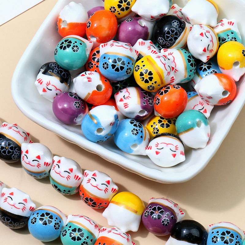 TEMU 10pcs/pack Lucky Cat Colorful Ceramic Beads For Making Bracelet. Loose Beads Jewelry Accessories