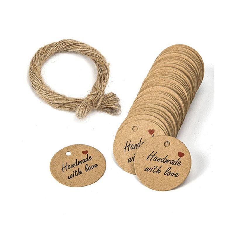 100PCS Handmade Tags Kraft Paper Hang Tags Round Tags Craft Gift Tags with  Natural Jute Twine Perfect for Arts & Crafts DIY Gift Decorations (Kraft)