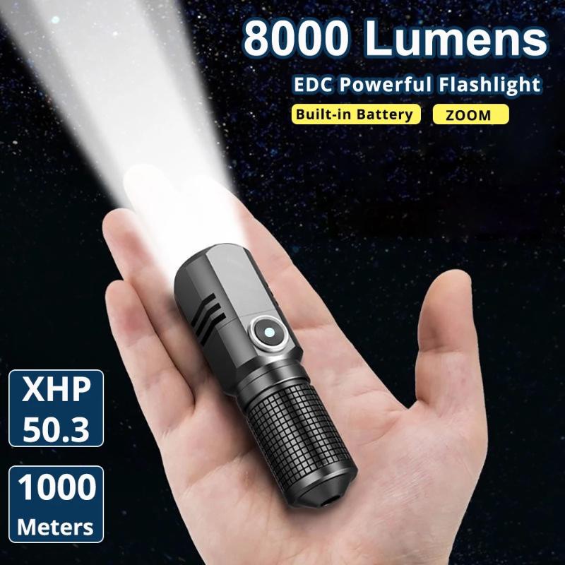 Rechargeable Mini Flashlight P50 Led Usb C Powerful Zoomable - Temu