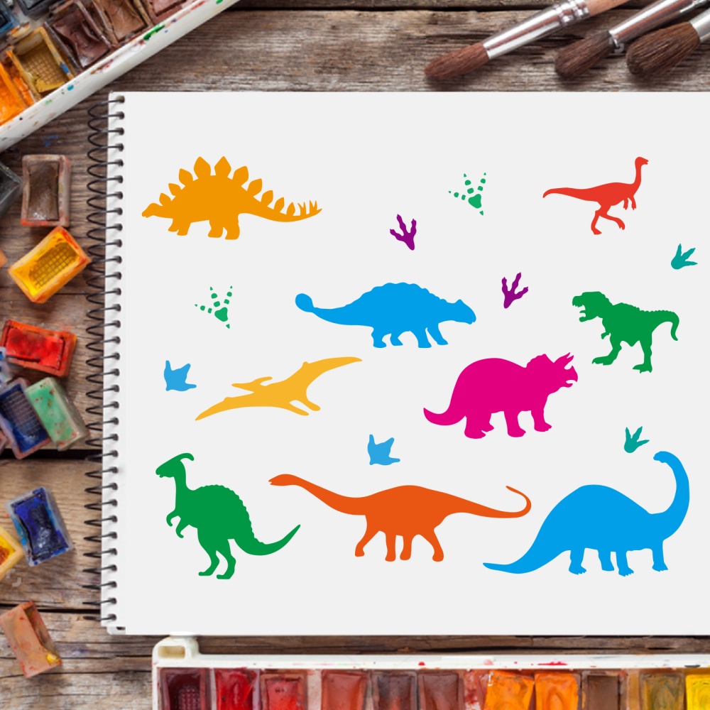 8 Pcs Drawing Stencils for Kids 15x15cm 6x6 Inch Dinosaurs Reusable  Washable Plastic Art and Craft Template Set Painting 