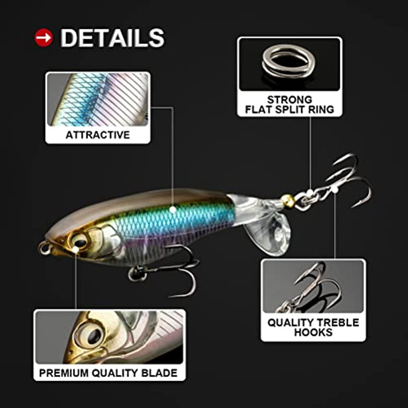  Topwater Fishing Lures for Bass, Whopper Popper Lures with  Realistic 3D Eyes and Rotating Tails for Freshwater and Saltwater - 5pcs  Set : Sports & Outdoors