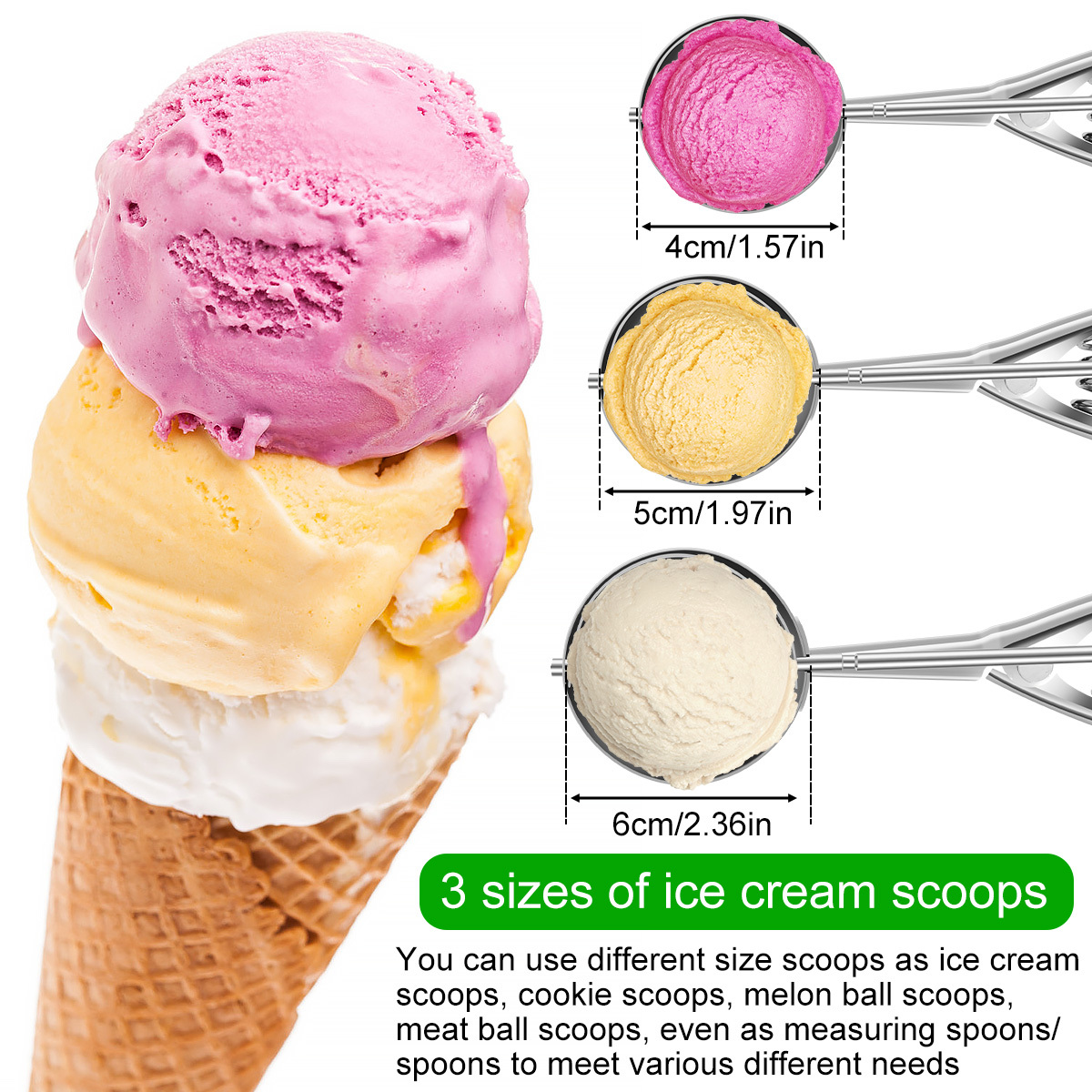 Ice Cream Scoops, Ice Cream Scoop With Trigger, Multiple Size Large/medium/small  Cookie Dough Scoop For Baking, Cookie Scoops For Baking, Melon Spoon, Ice  Cream Digger Spoon, Dessert Spoon For Party Wedding, Kitchen