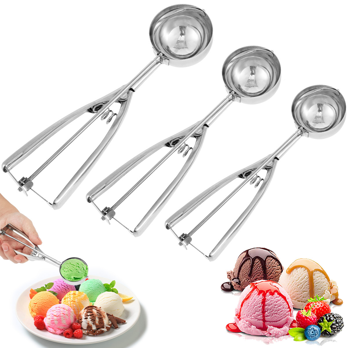 Stainless Steel Ice Cream Scoop With Trigger, Fruit Ball Digger, Stainless  Steel Commercial Ice Cream Spoon, Household Digging Watermelon Pastry Spoon,  Summer Essential, Kitchen Supplies, Kitchen Accessories - Temu