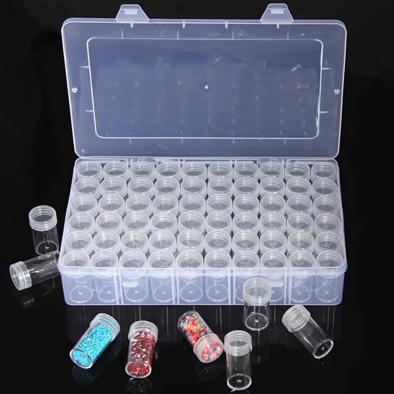 64pcs/box DIY Diamond Painting Storage Box, 64 Slots Bead Storage  Containers With 80pcs Label For DIY Diamond Art Organizer, Bead And Seed  Storage Box