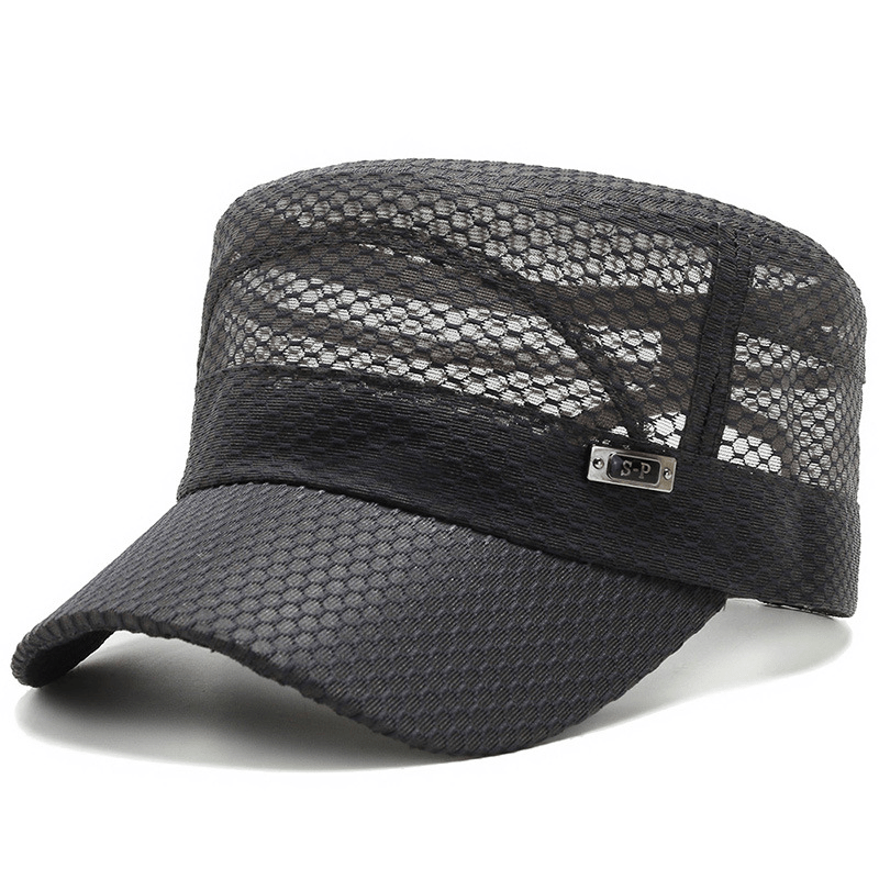 

Men's Army Flat Cap With Breathable Mesh, Perfect For Outdoor Casual Activities, Fishing, And Travel In Spring And Summer - Black Snapback Hat