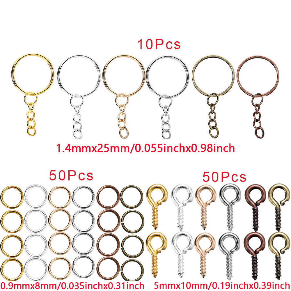 110pcs Jewelry Making Supplies Set Including Key Chains, Open Jump Rings,  Eye Pins, Epoxy Resin Key Chain Pendants Diy Accessories