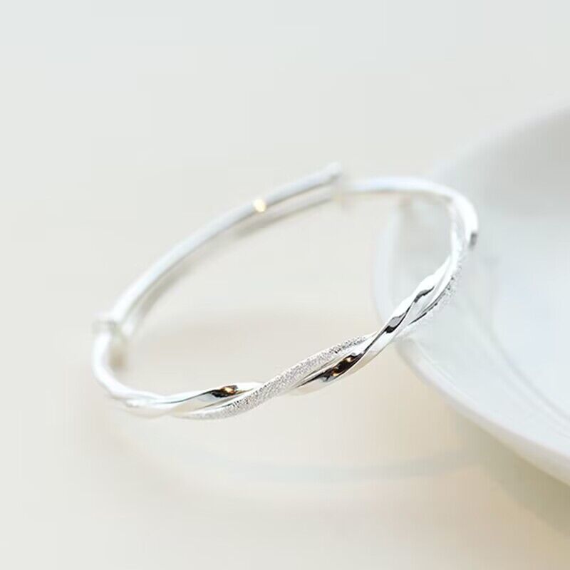 1pc, 925 Silver Simple Cuff Bracelets, Mobius Nail Sand Bracelet, Round  Bangle, Female Jewelry, Bracelet Packs, Birthday Gifts, Holiday Gifts,  Mother