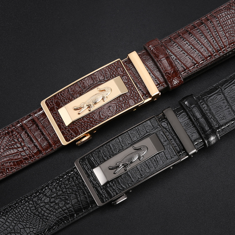 Men Genuine Leather Belts Crocodile Pattern Automatic Buckle Belts For Men Brand  Luxury High Quality Business Strap