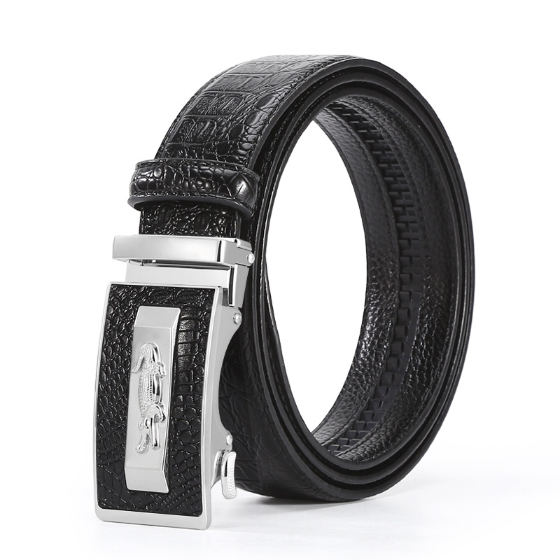 New Fashion Men Luxury Designer Business Belt Genuine Leather Alloy Automatic Buckle Gold Silver Belt Black Male Belts Gifts