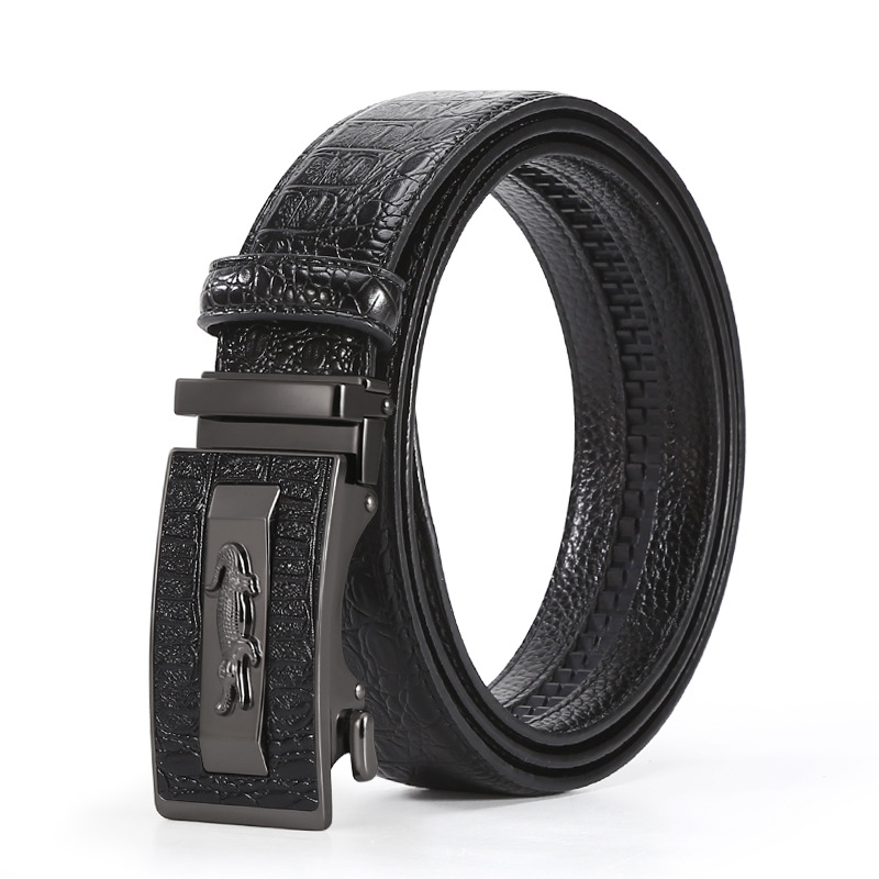 Luxury Black Gold Automatic Buckles Mens Leather Belts Alloy