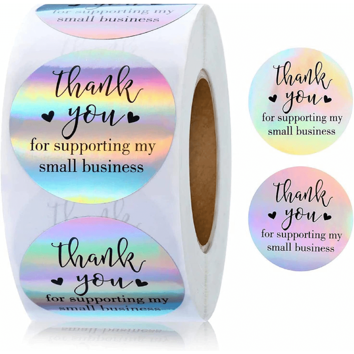 

500pcs/roll Rainbow Stickers, " Thank You For Supporting My Small Business " Stickers Roll, Adhesive Holographic Stickers For Business Online Retailers Boutiques Shops