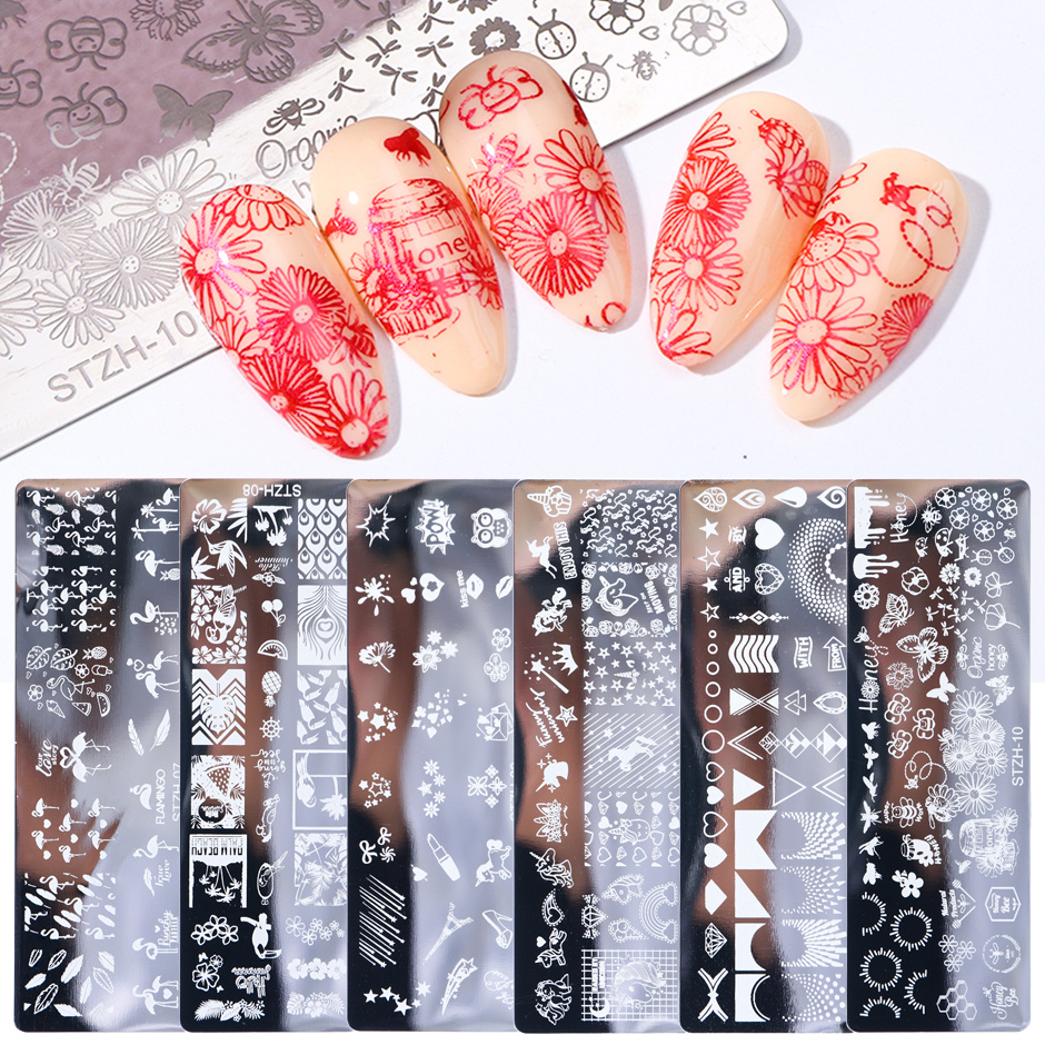 French Tip Nail Stamping Plates Fall Flower Leaf Line Curve Nail Stamping  Templates for Women Girls(1 Pcs)