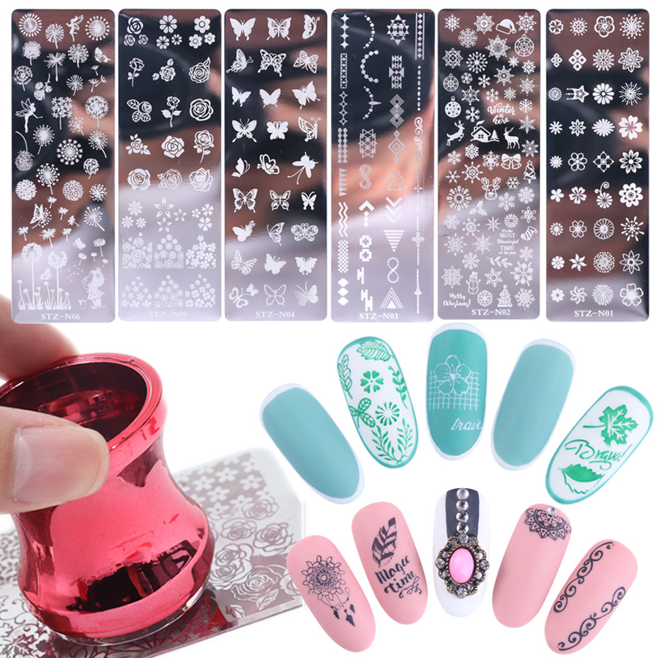 

6pcs Summer Flower Leaf Nail Art Stamping Plates Set - Manicure Stamping Kit With Printing Stencil For Beautiful Nail Designs