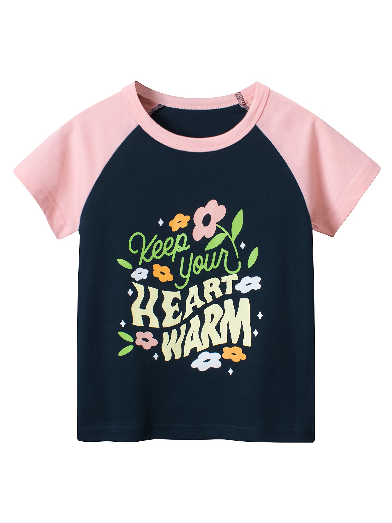 Toddler Girls Flowers Letter Graphic Raglan Sleeve T shirt - Temu