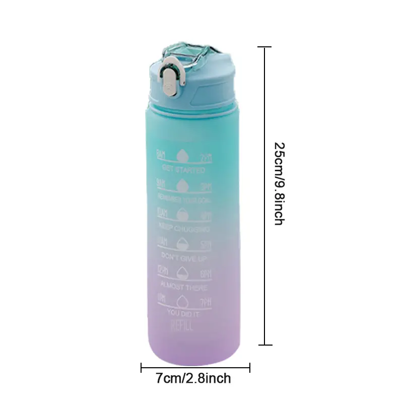 Gradient Water Bottle With Time Marker And Straw - Large Capacity