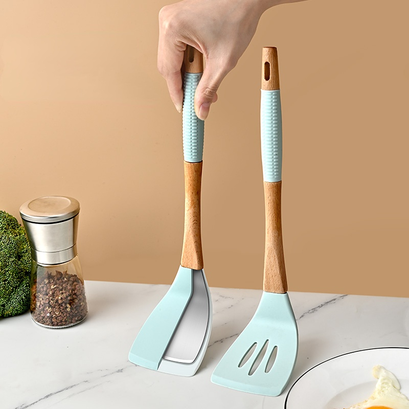 1pc Silicone Spatula With Wood Handle, Heat Resistant And Easy To Clean