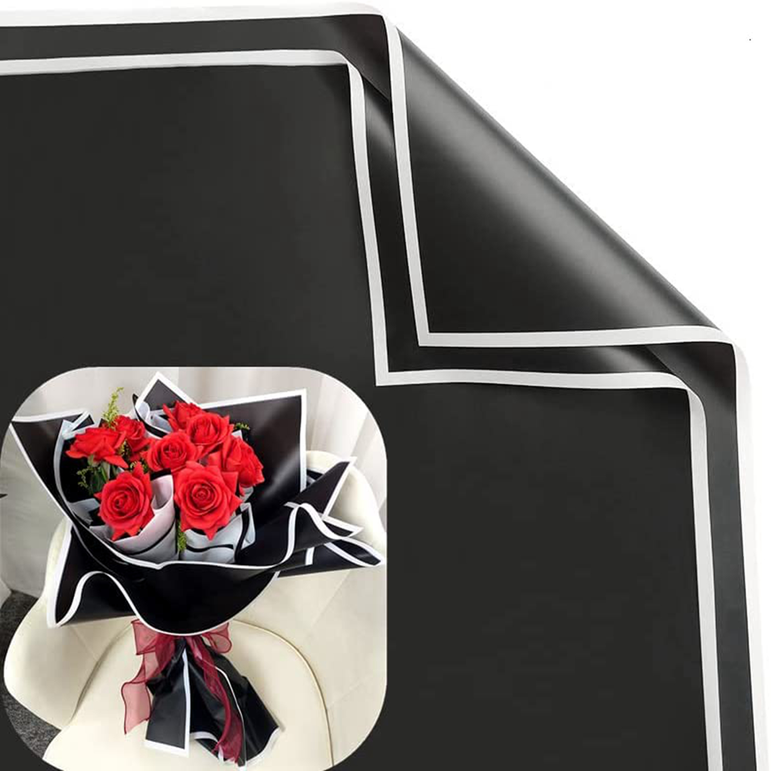 Flower Wrapping Paper Black White Floral Bouquet Paper - Temu