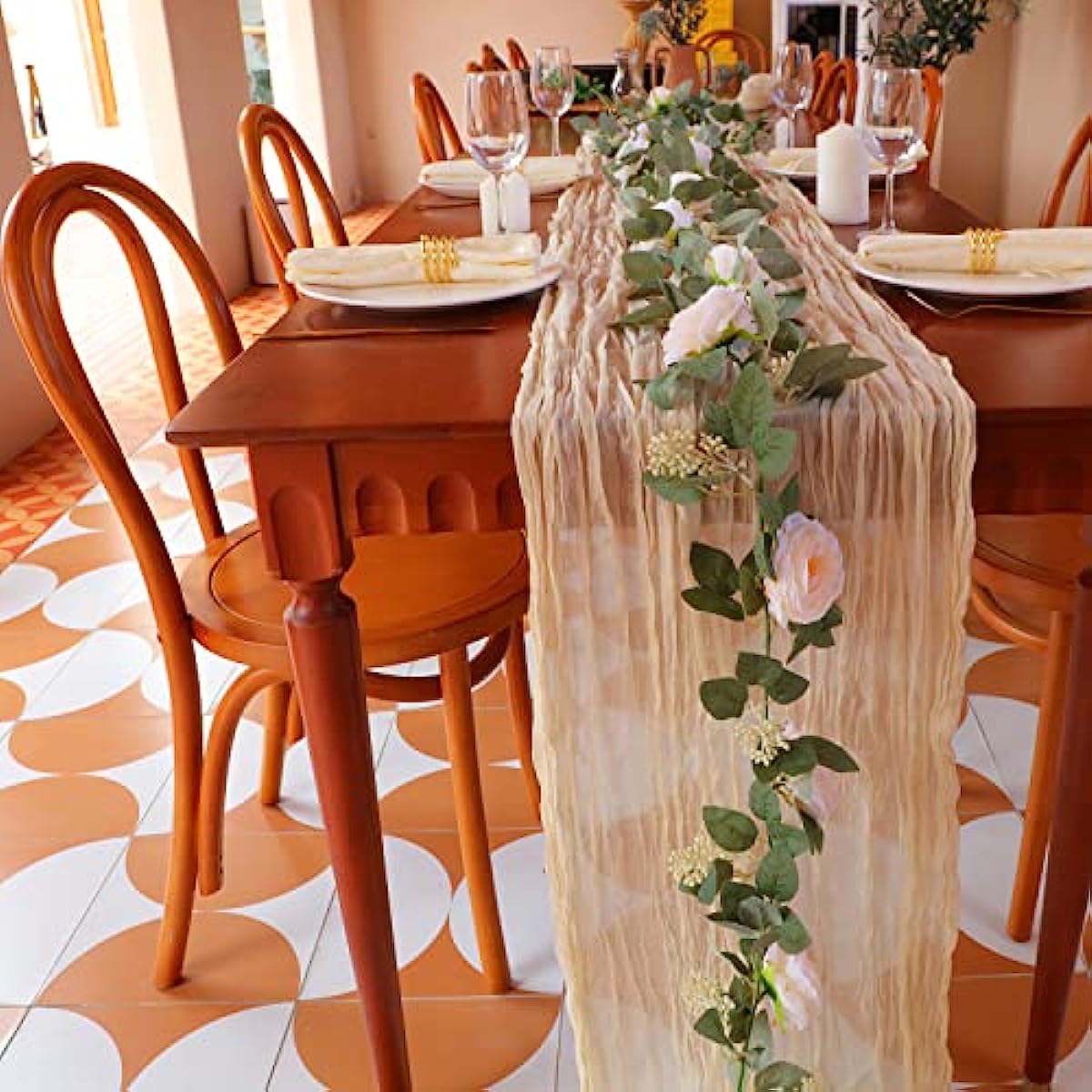 Chemin de table en gaze de coton créme - décoration de table