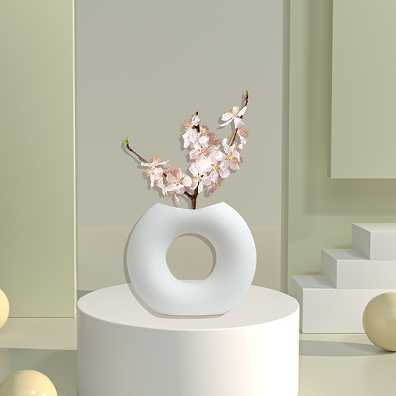 Jarrones de cerámica para decoración del hogar, florero bohemio blanco,  jarrón redondo minimalista nórdico, jarrón decorativo moderno para sala de